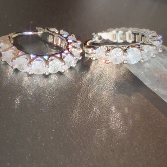 Fashion Jewelry Silver & Cubic Zirconia Hoop Earrings For Women - Picture 4 of 5